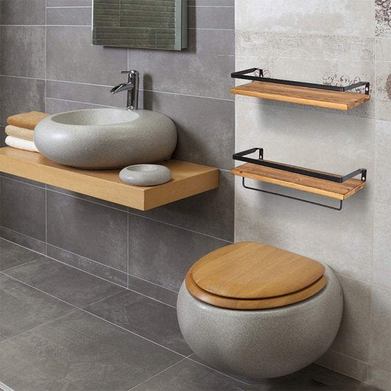 Wandrek 2-lagen met handdoektang voor badkamer - Zwart/Bruin