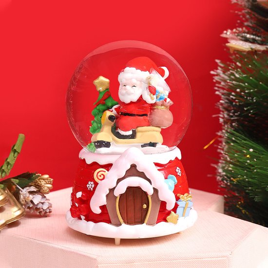 Magische Kerst Sneeuwbol met Muziek en Kleurrijke LED – Kerstman op Motor – Luxe Decoratie – Ø8 cm, Hoogte 14 cm