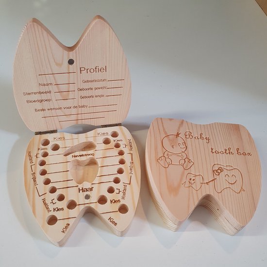 Houten melktandendoosje FSC grenenhout - 20 vakjes