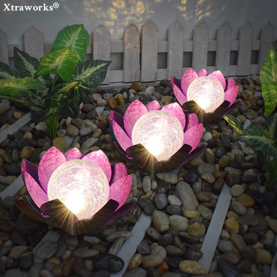 lotus tuinlamp op zonne-energie- Buitenverlichting met dagsensor-paars