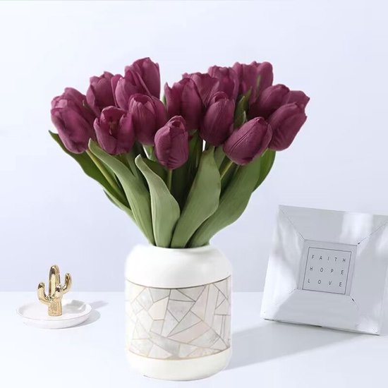 10 stuks Prachtige kunst tulp-Realistische Uitstraling - Duurzaam en Onderhoudsvriendelijk-paars