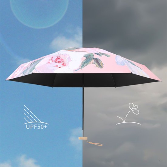 Opvouwbare Paraplu met Pioenrozen Schilderij - Zonbescherming Anti-UV UPF50+ - Windproof - Compact en Draagbaar - Lichtgewicht - Duurzaam Ø102cm