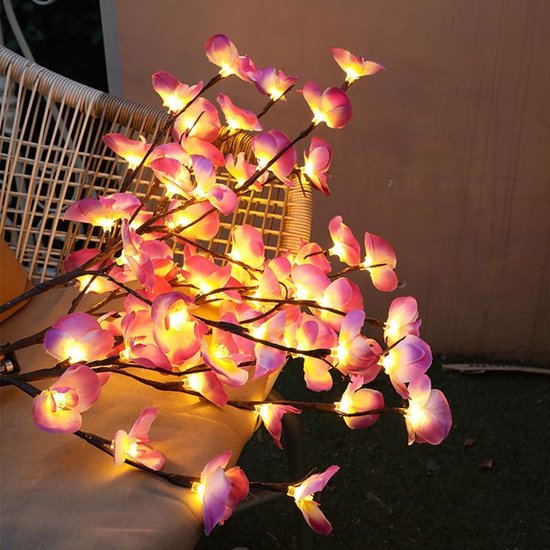 Kunstpaars Phalaenopsis tak met 20 lichtjes – kerstdecoratie