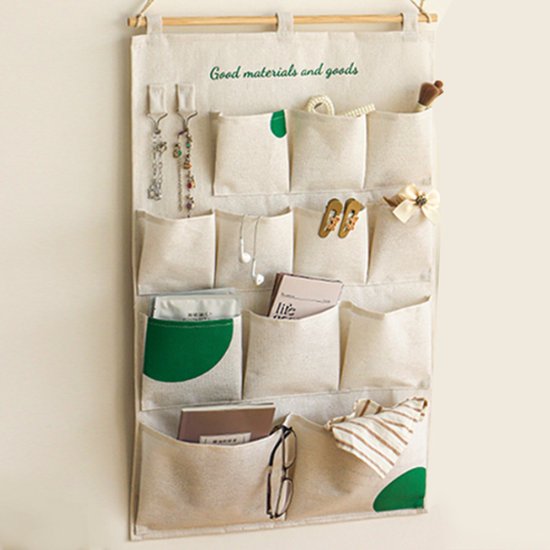 Multifunctionele Hangende Opbergtas – 12 Vakken – Katoenen Wandorganizer (45 × 74 cm)