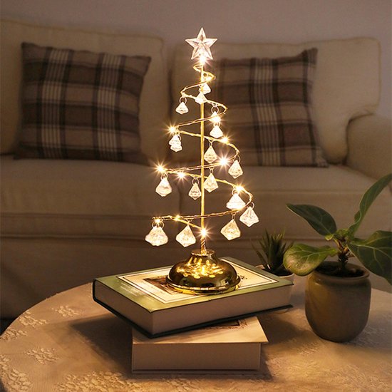 led kerstverlichting -tafellamp- kerstboom vorm lamp werkt op batterij -kerstversiering-gouden warm licht
