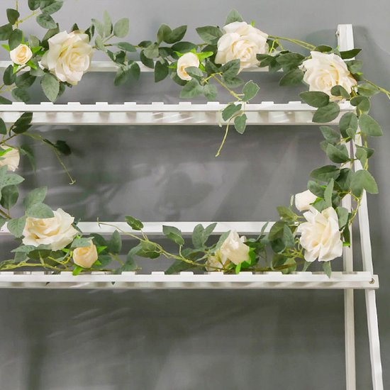 2x Klimop slinger met grote rozen kunstbloem 2m - champagne