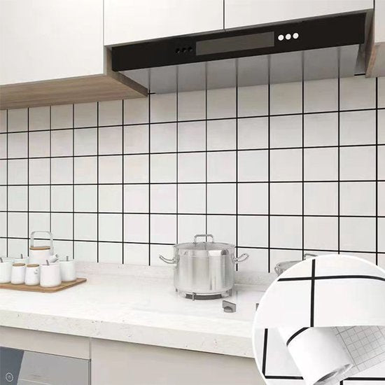 Keuken anti-olie sticker eenvoudig wit raster 60CM*5M