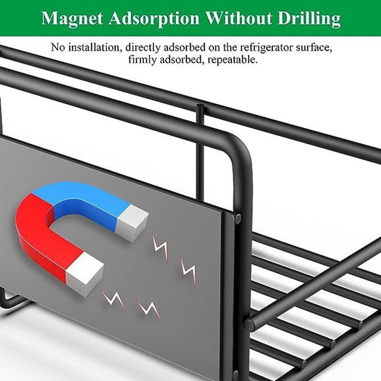 Magnetisch Plankje met Haak – Set van 2 – Zwart – Sterke Koelkast Organizer – Multifunctioneel en Verstelbaar – Keuken Opbergplank