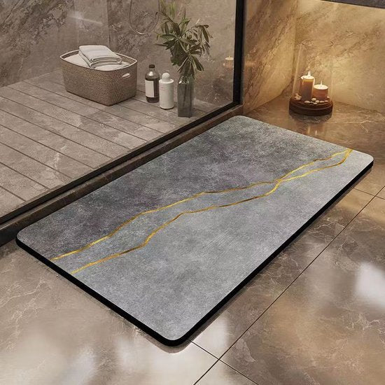 Antislip Absorberende Vloermat - 50x80 cm - Elegant Grijs Met Gouden Accent