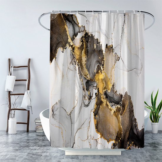 Waterdicht douchegordijn met abstract marmeren patroon - Luxe Uitstraling, Uitstekende Waterbestendigheid - Hoogwaardig, Extra Dik, Gemakkelijk te Installeren-zwart/wit