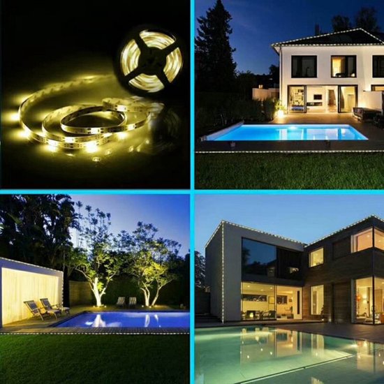 Lichtstrip - voor buiten - Op zonne-energie - inkortbaar -Warm Wit- 3 meter