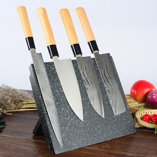 Keuken Opvouwbare Magnetische Messenblok -Messenblok Zonder Messen- Modern en Ruimtebesparend Ontwerp- zwart met witte spikkels