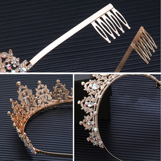 Luxe Gouden Kroon met Witte Diamanten voor Feesten