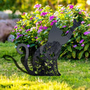 Metalen tuinsteker zwarte kat bloem silhouet met vlinder