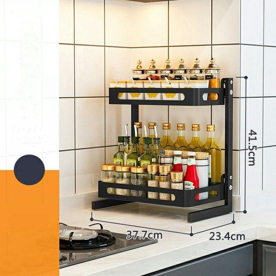 TDR - Multifunctioneel Staande Keukenrek, kruidenrek,  of multifunctioneel organiser - 2 laags - Zwart