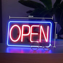 LED Neon Open Bord – Lichtreclame – 42x22cm – Rood/Blauw – Voor Binnen & Buiten – Inclusief Ophangketting