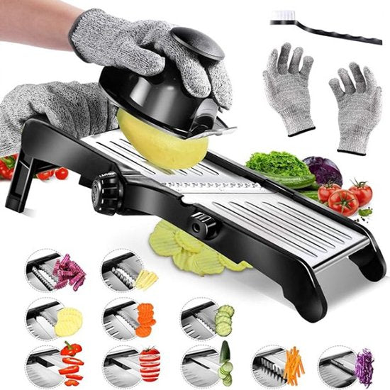 Multifunctionele groentesnijder, roestvrijstalen rasp, groentesnijder + handschoenen + borstel