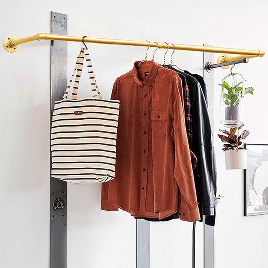 Industriële Buis Kledingrekken - Metalen Kledingrekken -Draagvermogen tot 30 kg - Robuust & Stijlvol voor Thuis en Winkel-78x24x81.5 cm-goud
