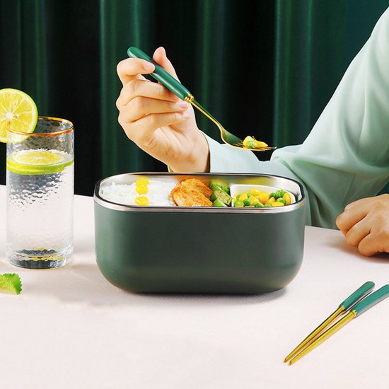 Elektrische lunchbox - ideaal voor gebruik in de auto-Lunchtrommel voor warme maaltijden-donkergroen