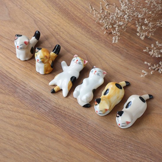 6x Keramische Kat Eetstokjeshouders – Vaatwasserbestendig – Schattige Chopstick Rests