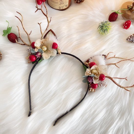 Prachtige Handgemaakte kerst Haarband met Bloemen- en Bessen