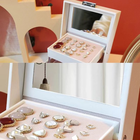 Luxe Sieradendoos met Spiegel en Sleutel - Wit