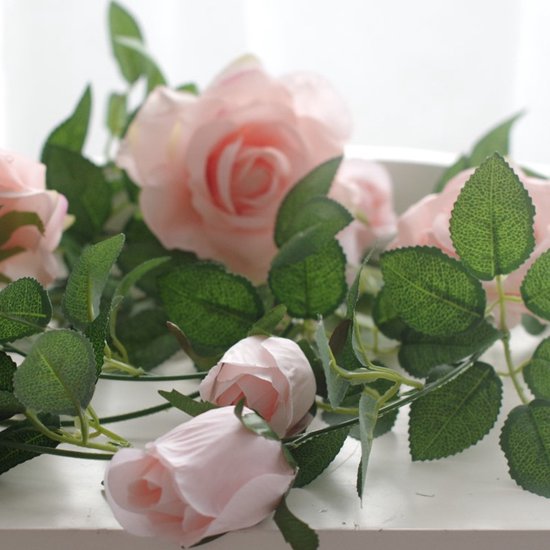 2 Stuks Klimop Slinger met grote rozen kunstbloem -2 meter lang-decoratieve slinger-Bloemenkrans- roze