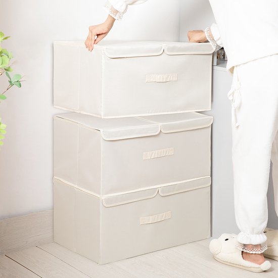 2 Stuks Opbergdoos voor kleding - 50x30x25cm - Crème (2 Stuks)
