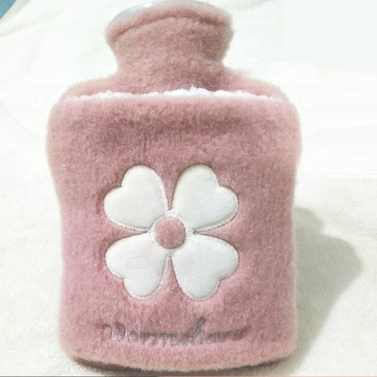 Warmwaterkruik met Bloemvorm en Zachte Pluche Hoes – 2-in-1 Ontwerp voor Warmte en Koude Compressen - Roze - 1000ml