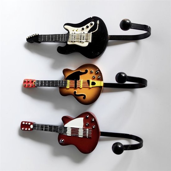 Gitaar Kapstokhaken Set – 3-pack – Metaal – Zwart – Decoratieve Wandhaken Muziek – Kapstokhaak Gitaarvorm