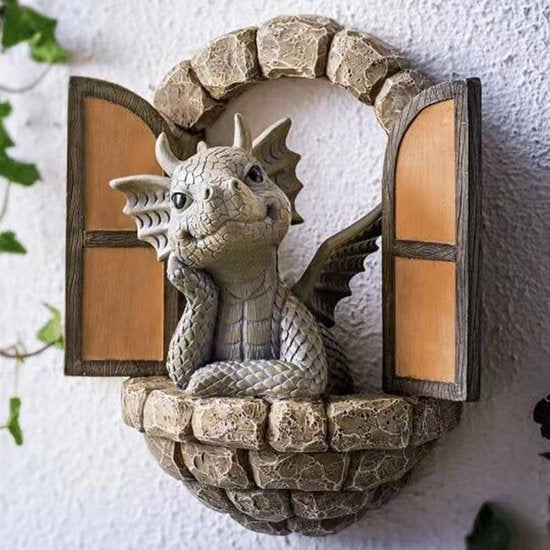 2stuks Hoogwaardige Kunststof Dinosaurus Ornamenten - Charmante Ophangbare Standbeelden voor Jouw Tuin