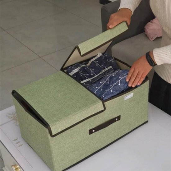 2 Opvouwbare Opbergboxen - 2 Vakken - Lichtgroen 50x30x25cm