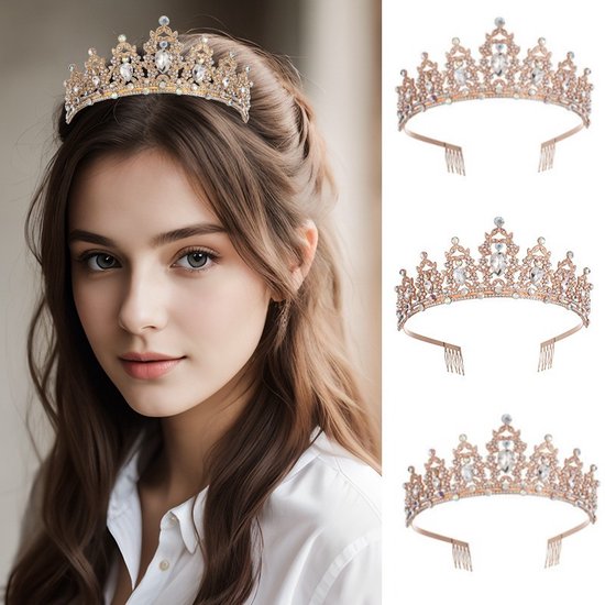 Luxe Gouden Kroon met Witte Diamanten voor Feesten