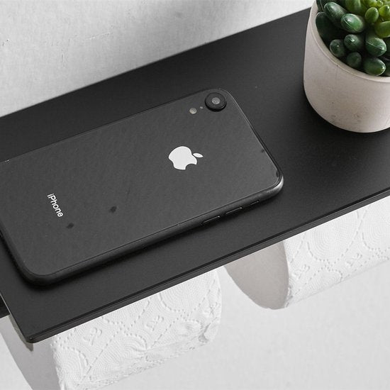 Dubbele toiletrolhouder met RVS plank 260x100x100 mm zwart