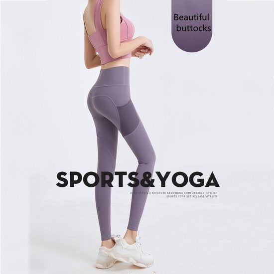 TDR - Fitness broek - Sportlegging - Yoga Broek -  Yogalegging - Dames - Paars - XL