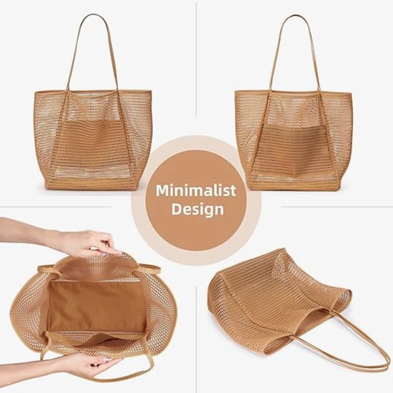 Strandtas Mesh Net Handtas Dames Schoudertas Bruin