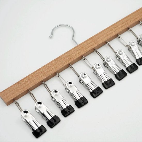 2 stuks Luxe Houten Sokkenhanger met 12 Knijpers- Kledingdroger -Perfect voor Luchtdrogen