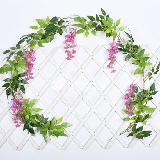 2stuks Gesimuleerde wisteria rank- kunstplanten slinger-Decoratieve plant voor diverse toepassingen-180cm- paars rood