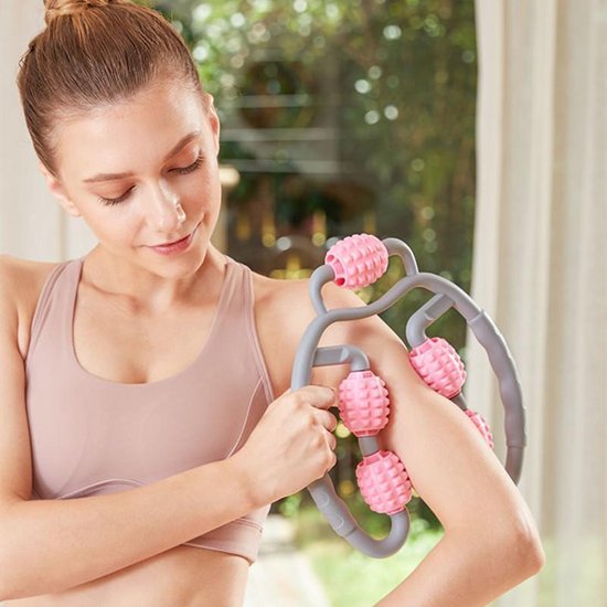 Fitness & Massage Set - De ultieme combinatie voor verbetering van lichaamsvorm en ontspanning - 1x Multifunctionele fitness en afslank klem & 1x Massage handvat met Rollers - Roze