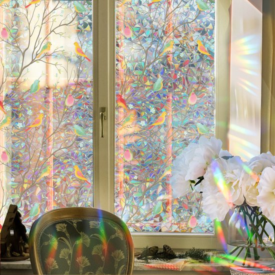 Milieuvriendelijke PVC Glasfolie - Kleurrijk vogel patroon - Zelfklevend - Privacy en UV Bescherming - 40x100 cm