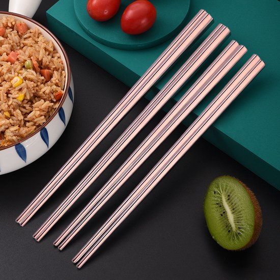 Roestvrijstalen Chinese eetstokjes - 5 paar - Roze