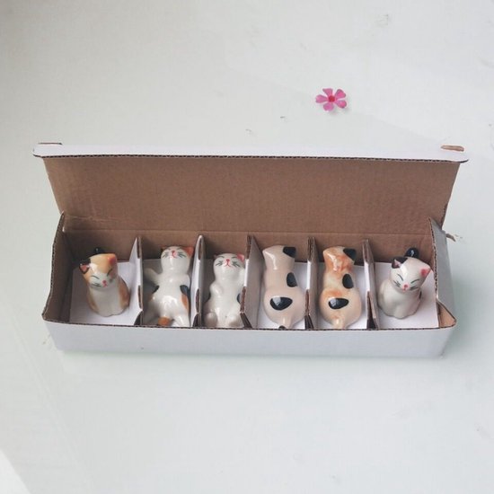 6x Keramische Kat Eetstokjeshouders – Vaatwasserbestendig – Schattige Chopstick Rests