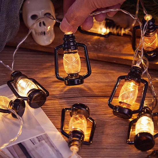 Verlicht uw Avonturen-Kampeer-LED-sfeerverlichting in Olielampvorm - 3 Meter 20 Lampjes-Batterij + USB-model voor Dubbel Gebruik-zwart
