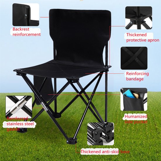 Campingstoel Vouwstoel Visstoel - Zwart - Tot 150Kg