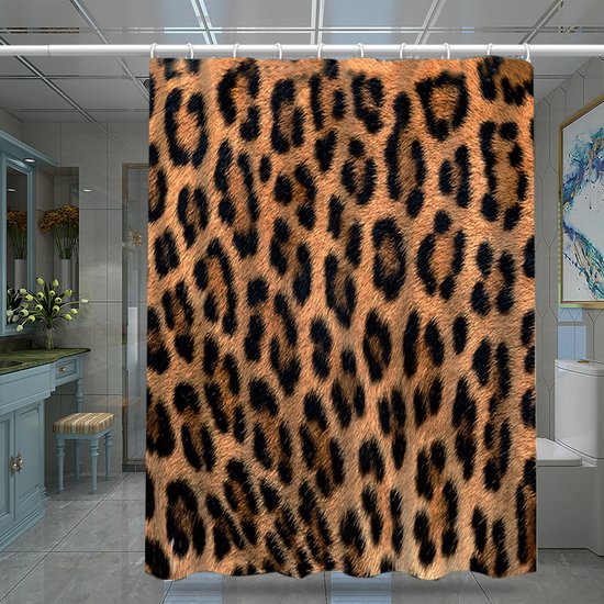 Waterdicht douchegordijn met luipaardprint - - Luxe Uitstraling, Uitstekende Waterbestendigheid - Hoogwaardig, Extra Dik, Gemakkelijk te Installeren 180*200CM-zwart/goud