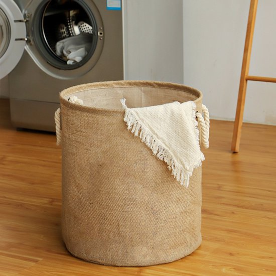 Wasmand Katoen - Opbergmand 52 ltr - Mand Rond met handvaten - Wasbox Opvouwbaar - Speelgoedmand