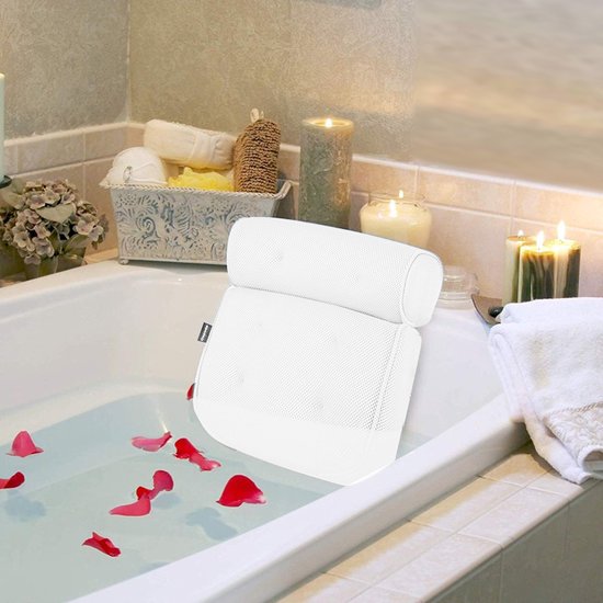 Comfort Badkussen met 3D Air-mesh en 6 Zuignappen - Wit