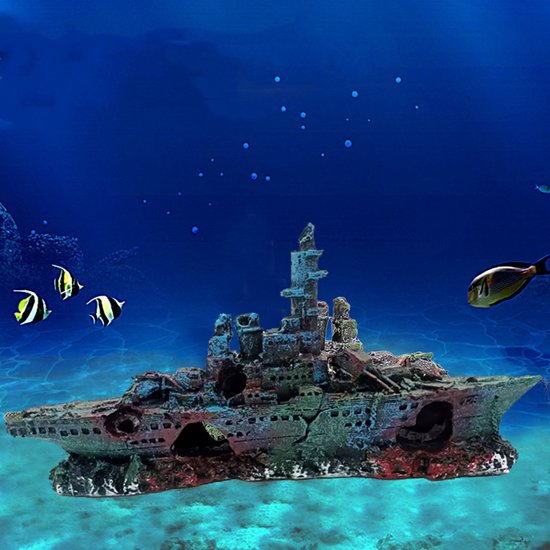 Aquarium decoratie - Slagschip 2 - Realistische hars ornamenten voor vistank landschapsarchitectuur - Duurzaam en stabiel - Ideaal voor zoet- en zoutwateraquaria