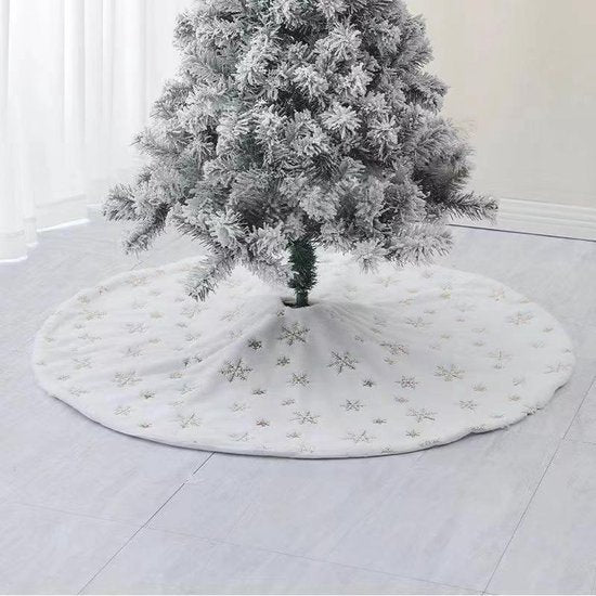 Duurzame Pailletten Geborduurde Kerstboom Rok - 122cm, Wit sneeuw en zilver accenten- Een Feestelijke Toevoeging aan Je Kerstdecoratie