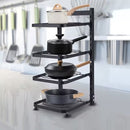 4 Lagen Verstelbaar Pannenrek van Premium Koolstofstaal - Ruimtebesparend, Multifunctioneel & Stevig - Perfect voor Potten, Pannen & Keukengerei-zwart